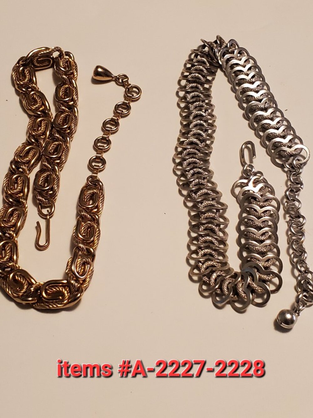 2 Necklaces, items #A-2227-2228, wt . 44 grams.